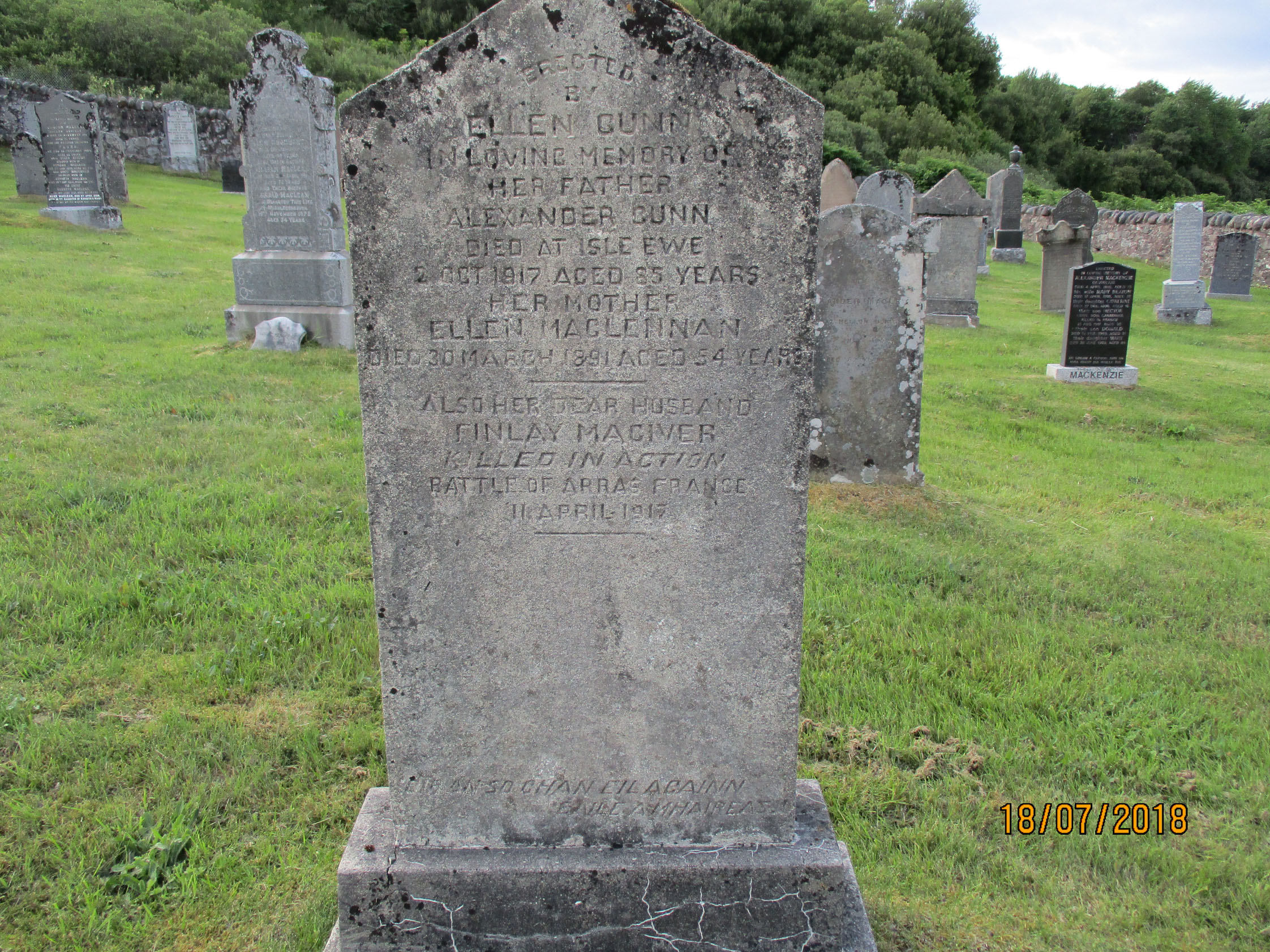 Photo of headstones/Ellen MacLennan died 1891 MI Laide, Gairloch
